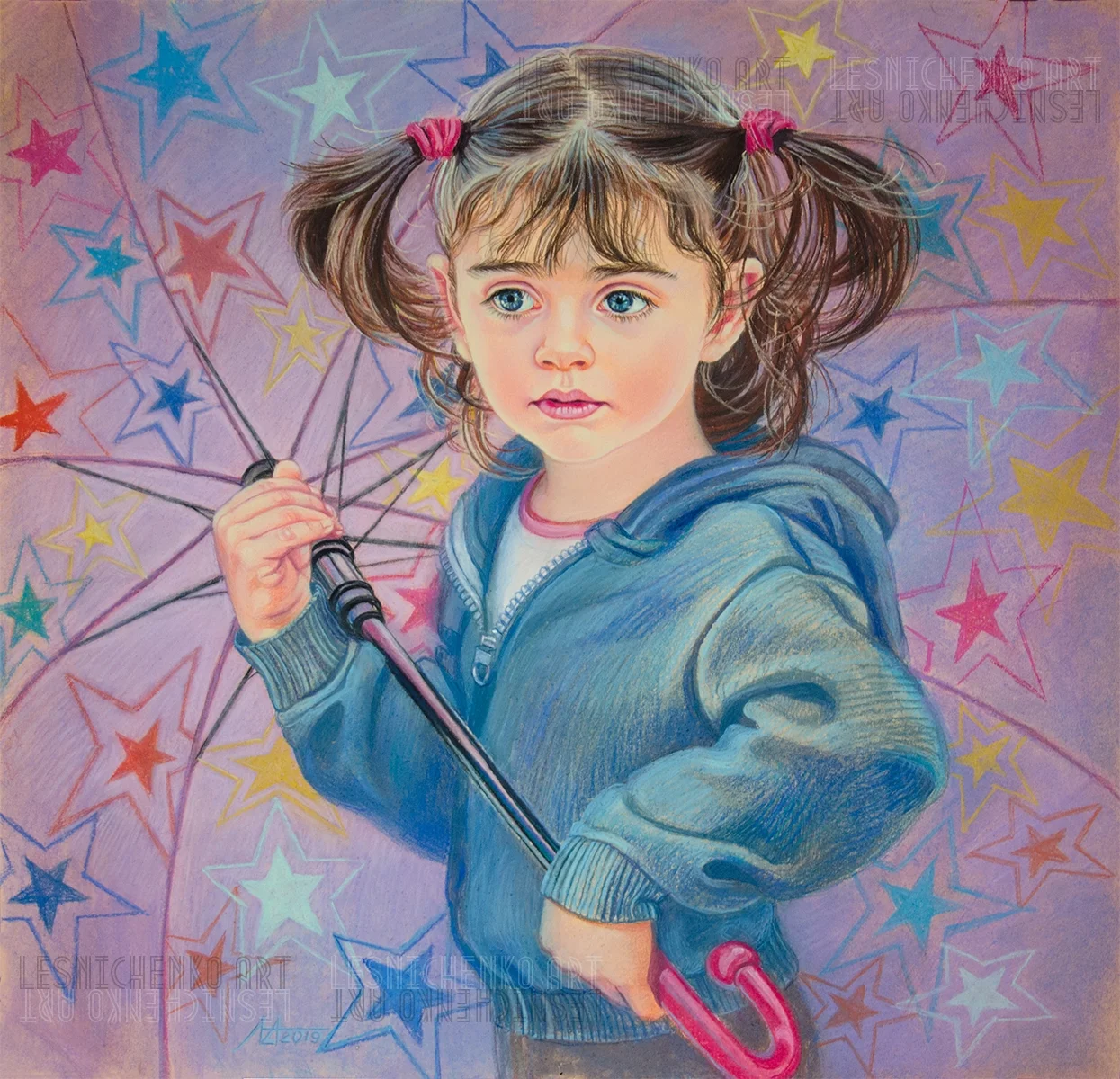 Альона Лесніченко - "Злата. Дівчинка що тримає зоряне небо" 2019 (папір, пастель, 60x60)