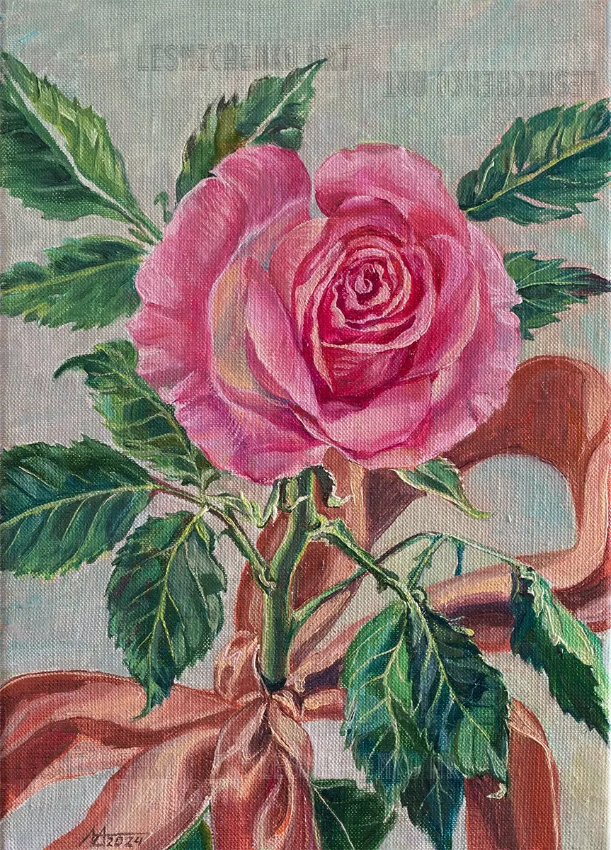 Альона Лесніченко - "Рожева троянда" 2024 (полотно на картоні, олія, 35x25)