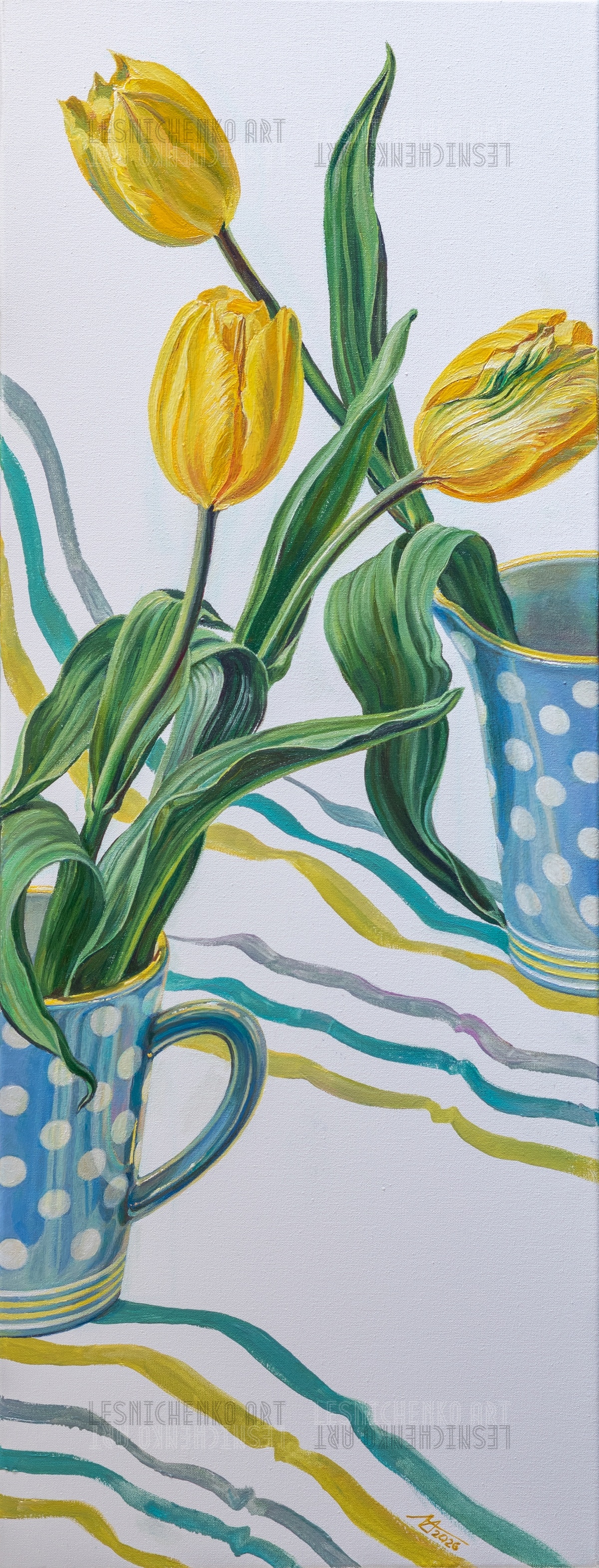 Альона Лесніченко - "Жовте в Блакитному" 2026 (полотно, олія, 80x30)